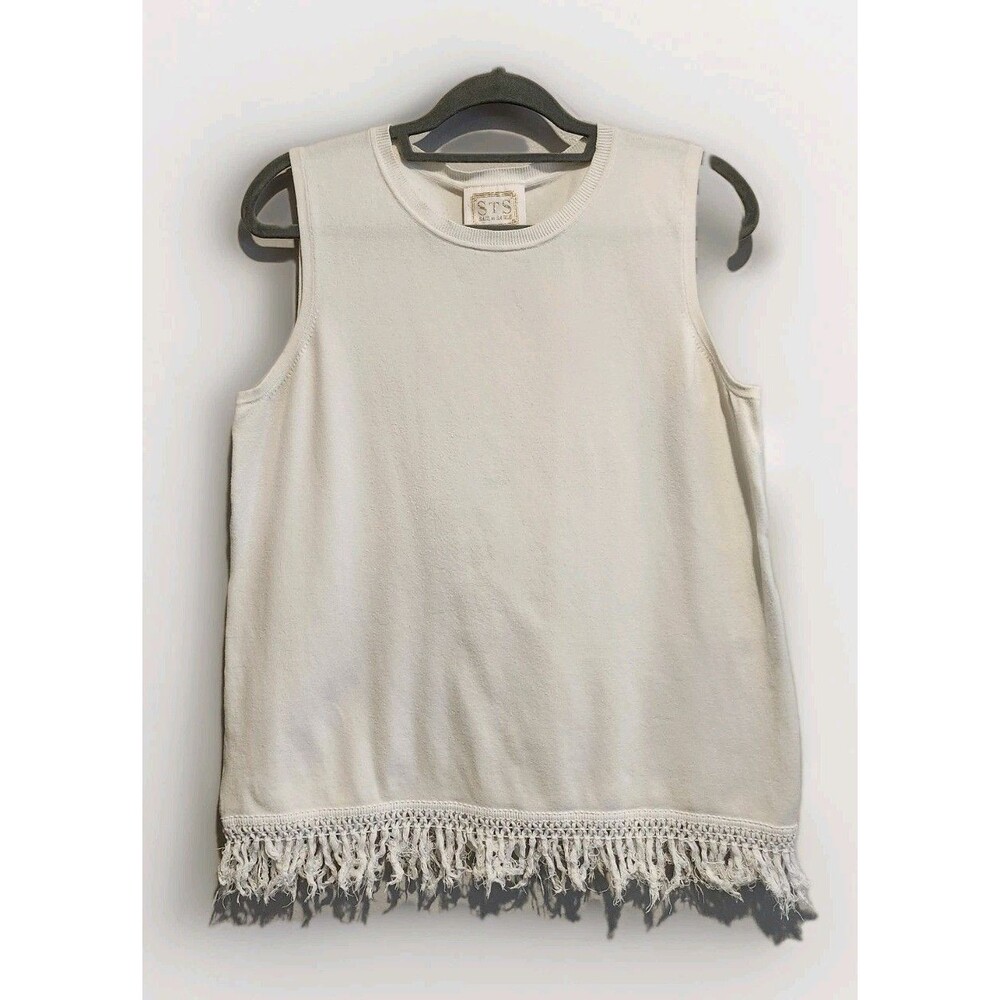 Sail to Sable Fringe Hem Sleeveless Sweater White Size Large